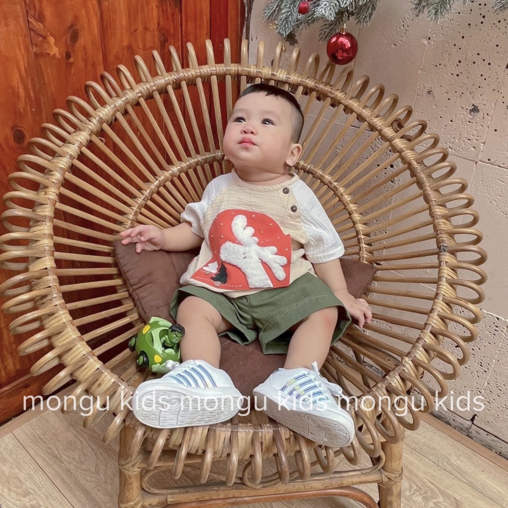 Quần áo thiết kế bé trai _ noel_giáng sinh qua ô cửa_vải linen,vải muslin