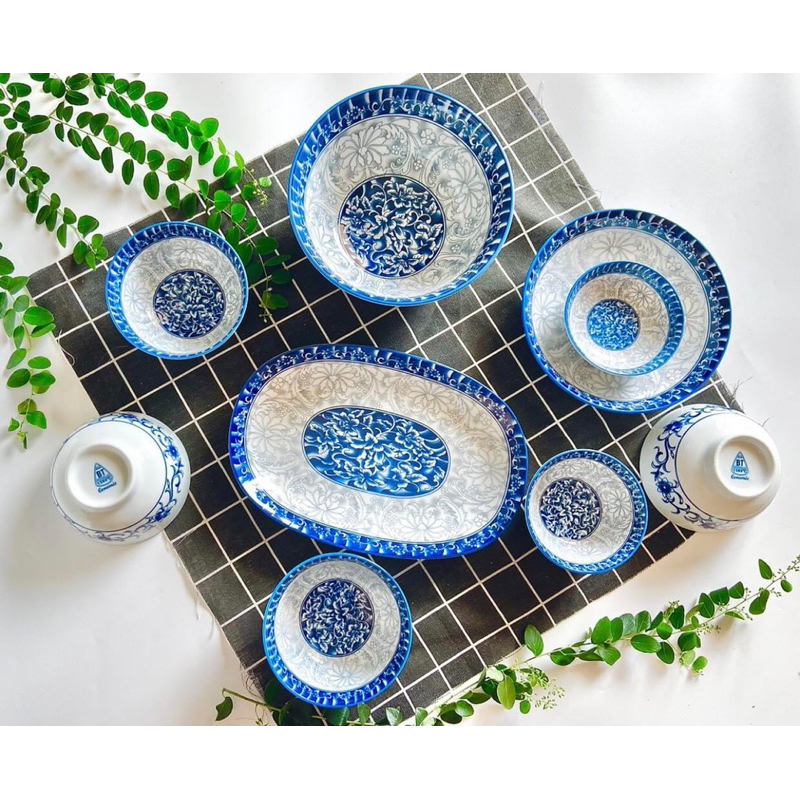 Bộ bát đĩa hoài cổ Bát Tràng đĩa xoài , đĩa vuông , đĩa tròn đẹp dày dặn sắc nét