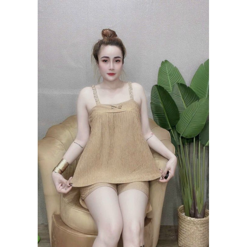 Set đùi chất đũi nhật áo 2 dây bính form to 40-60kg mặc nhà cực xinh, kute , dễ thương