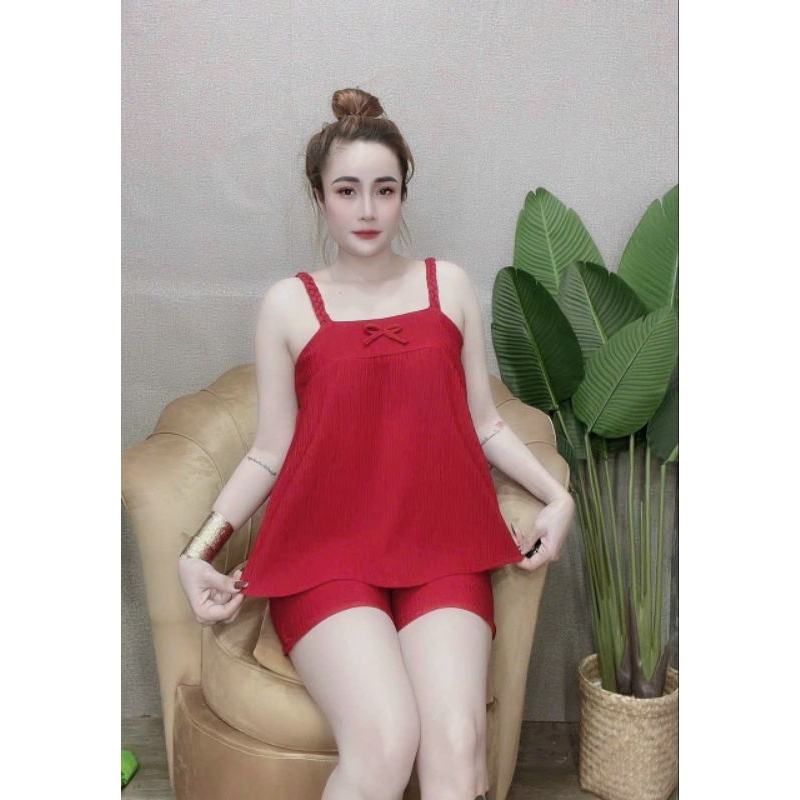 Set đùi chất đũi nhật áo 2 dây bính form to 40-60kg mặc nhà cực xinh, kute , dễ thương