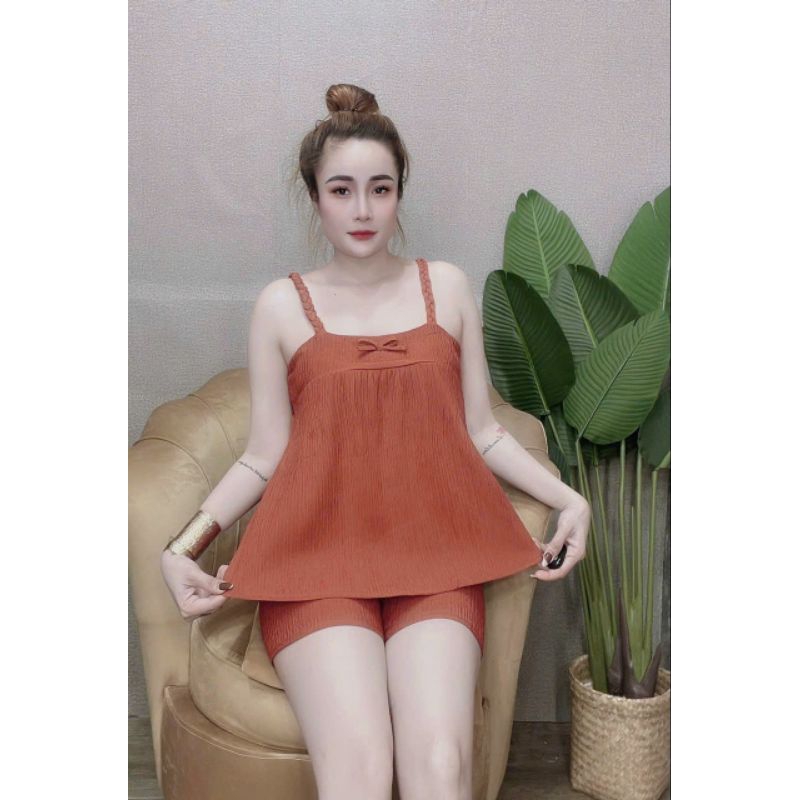 Set đùi chất đũi nhật áo 2 dây bính form to 40-60kg mặc nhà cực xinh, kute , dễ thương