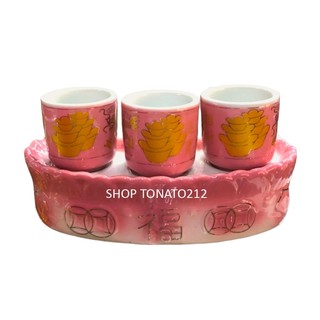 CHUNG BỘ 3 LY THỜ CÚNG TRÁI ĐÀO CONG HỒNG CAO 8CM