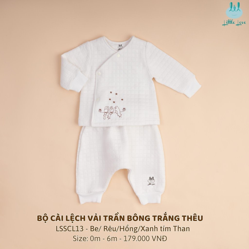 Bộ sơ sinh thu đông Little Love vải trần bông dày ấm áp cho bé sơ sinh 0-6 tháng LIL CHÍNH HÃNG