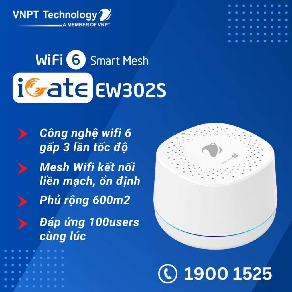 Hệ thống WiFi Mesh 6 iGate EW302S thế hệ mới chuẩn AX3000 - made in Vietnam by VNPT Technology