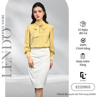 Áo sơ mi lụa trơn cổ nơ, Áo công sở dài tay cho nữ LENDO E220905