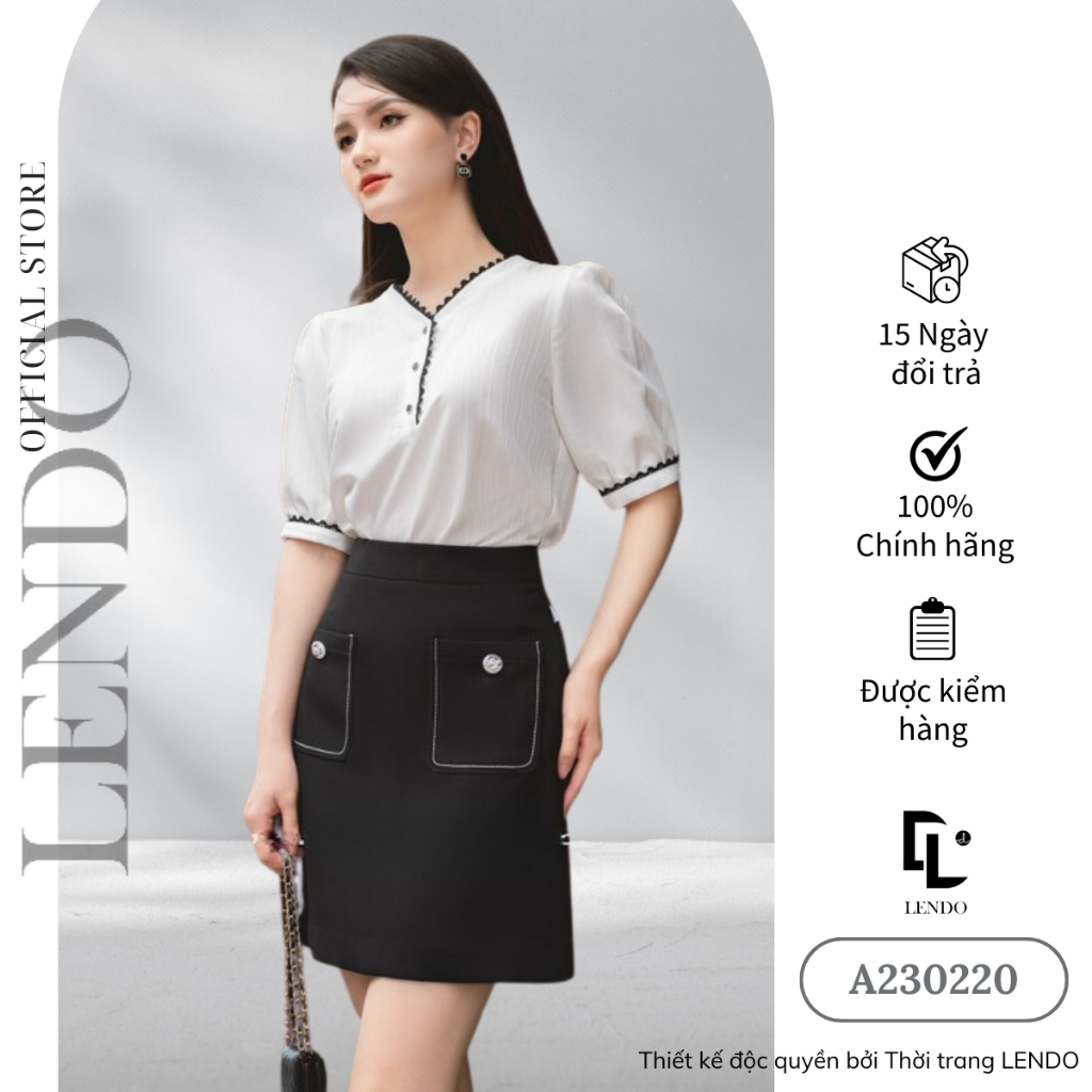 Áo Sơ Mi Phối Ren, Áo Công Sở Ngắn Tay Cổ Chữ V LENDO A230220
