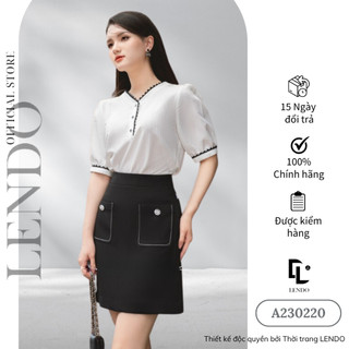 Áo sơ mi phối ren, áo công sở ngắn tay cổ chữ v lendo a230220
