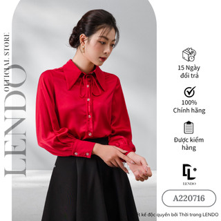 Áo sơ mi lụa trơn dài tay, Áo công sở cổ bẻ buộc dây cho nữ LENDO A220716