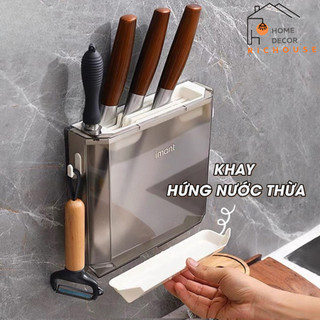 Hộp cài dao gắn tường tiện lợi tích hợp móc treo đồ, Khay cắm dao gắn tường nhựa PP có khay hứng nước thừa