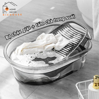 Chậu Giặt Đồ Trong Suốt Kèm Tấm Chà Quần Áo Thông Minh Chất Liệu Nhựa PET Chịu Lực Tốt Siêu Bền
