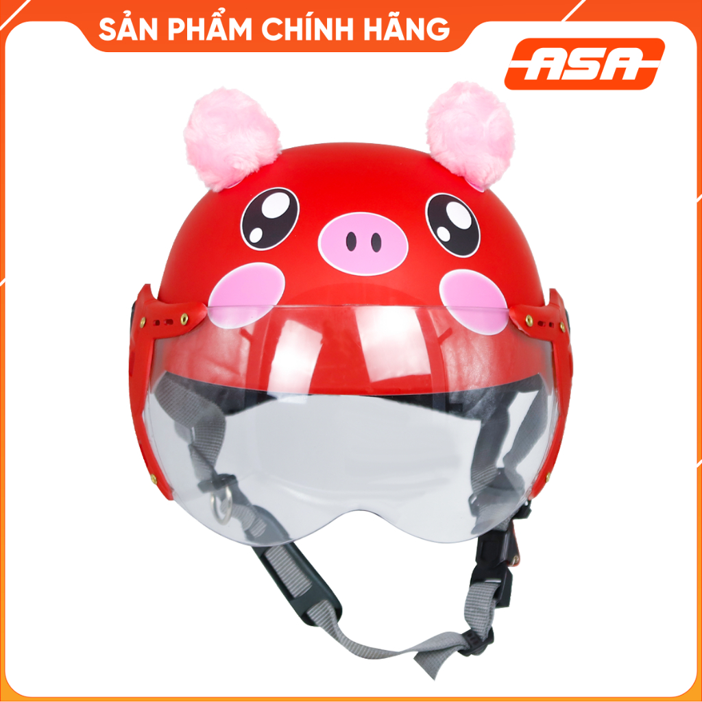 Mũ bảo hiểm nửa đầu trẻ em SRT kính càng heo đỏ có tai từ 5-9 tuổi