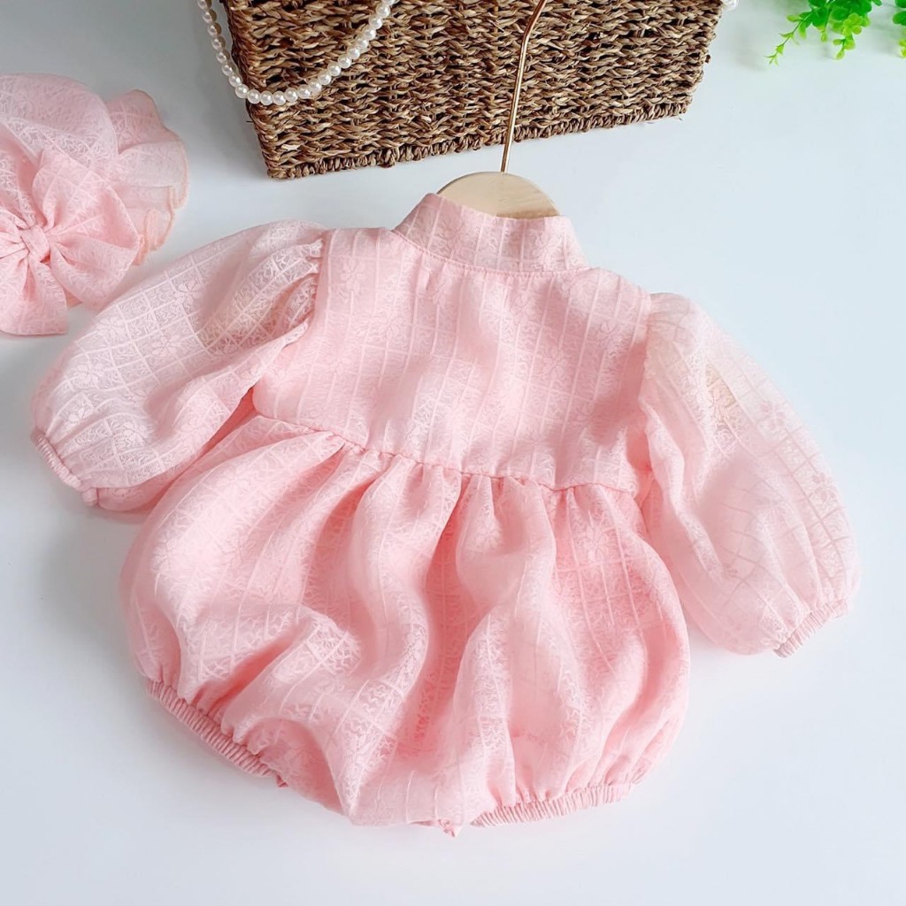 Set Body Chip Cổ Tàu Kèm Mũ Màu Hồng Baby Đáng  Yêu