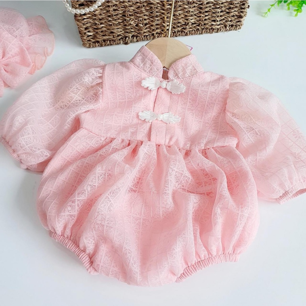 Set Body Chip Cổ Tàu Kèm Mũ Màu Hồng Baby Đáng  Yêu