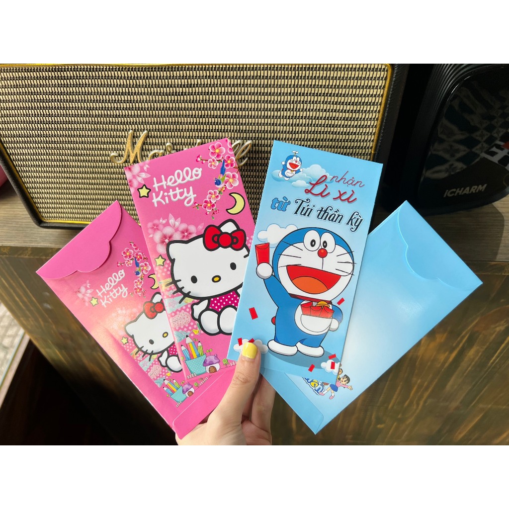 Set 100 phong bao lì xì hoạt hình mèo dodremon gấu dâu