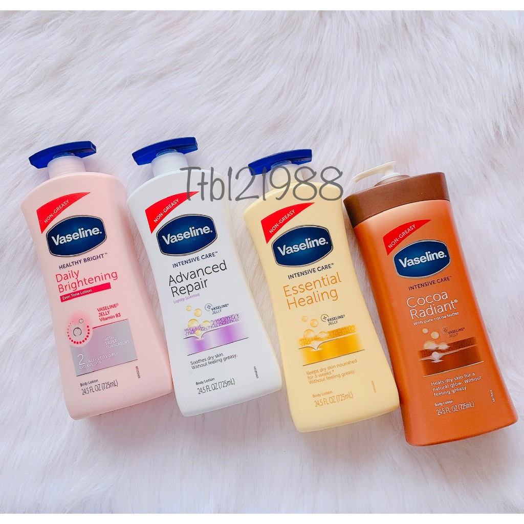 Dưỡng thể Vaseline 725ml hồng vàng xanh nâu - 4x - 24x