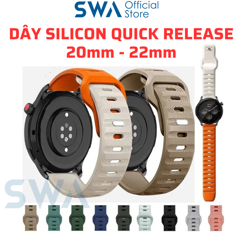 Dây Silicon Đồng Hồ Galaxy Watch 6 5 4 47mm 46mm 45mm 44mm 43mm 42mm 40mm Chốt Khóa Thông Minh Nhiều Màu Sắc - SWASTORE