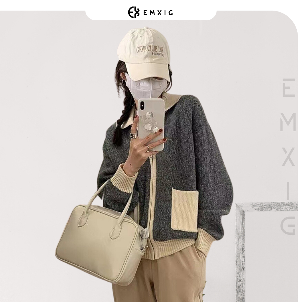 Áo khoác len Emxig phiên bản mix màu cá tính E05