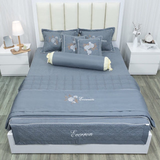 Bộ 1 ga phủ và 2 vỏ gối nằm trần bông cotton satin có riềm phủ