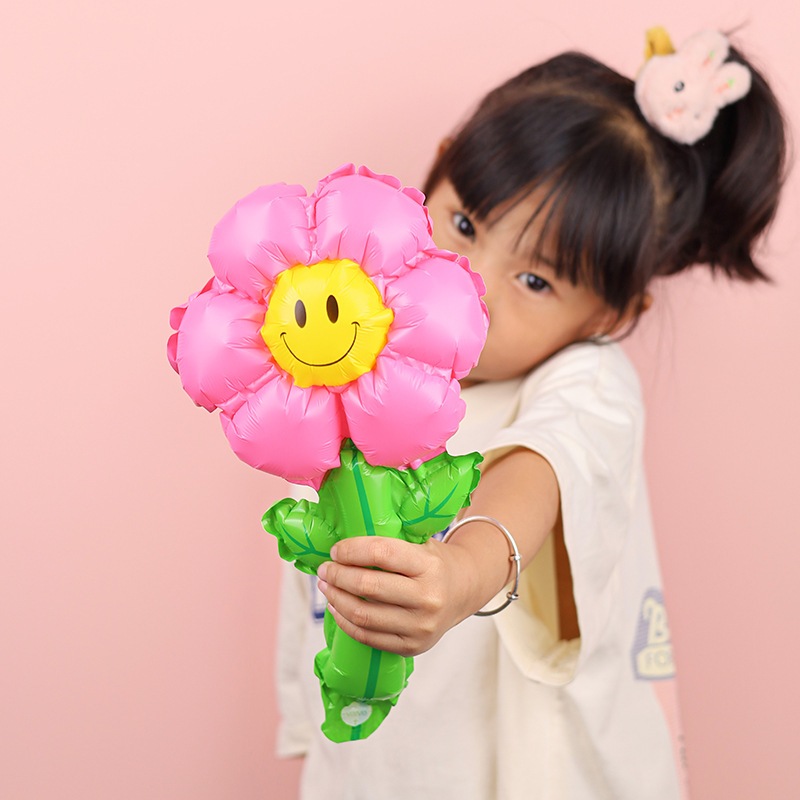 Bong Bóng Hoa Cúc Mặt Cười Cầm Tay