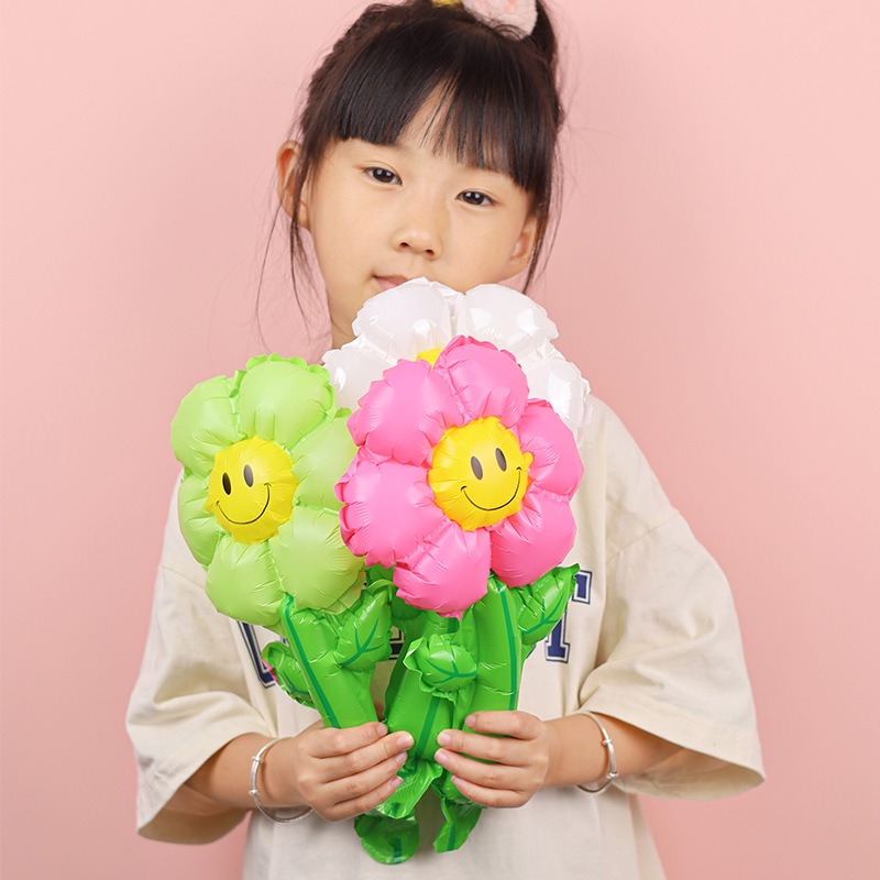 Bong Bóng Hoa Cúc Mặt Cười Cầm Tay