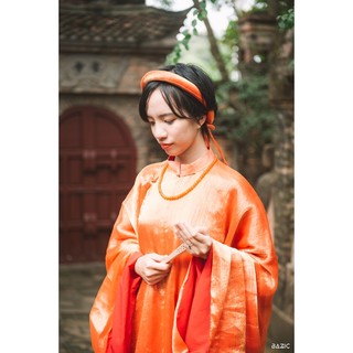 Áo ngũ thân ,áo tấc tay thụng vải tơ xước màu cam lót cam