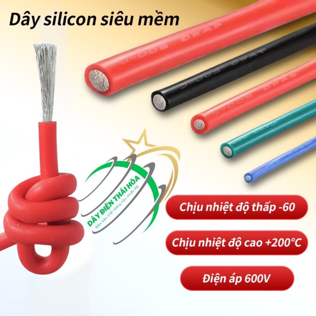 Dây điện silicon 26/24/22/20/18/16 /14/12/10/8/6/4AWG chịu nhiệt độ cao pin lithium cao áp Dây điện tử tiêu chuẩn 2000Mỹ