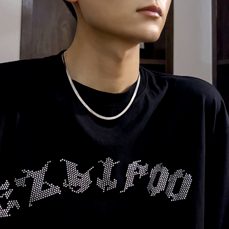 Dây chuyền nam titan cao cấp đẹp sang trọng titan thép không gỉ dây mì dẹp ahihi.official cỡ 3mm màu trắng PTDCNA43