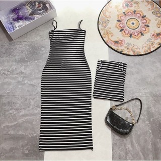Váy maxi 2 dây vằn dáng dài nhiều màu
