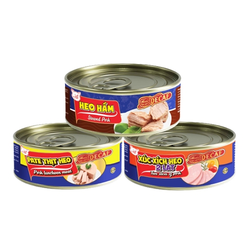 Combo 3 hộp Mix các loại Decaf 150gr/hộp (Pate thịt heo, Heo hầm, Xúc xích 2 lát)