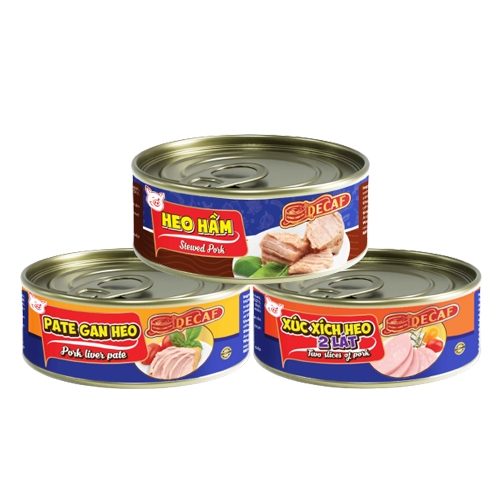 Combo 3 hộp Mix các loại Decaf 150gr (Pate Gan Heo, Heo Hầm, Xúc Xích Heo 2 Lát)