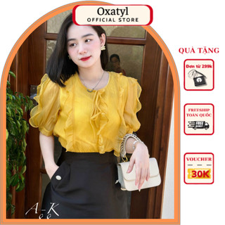 Áo sơ mi nữ bánh bèo chất tơ xốp tay cộc 2 A63 thời trang công sở Oxatyl