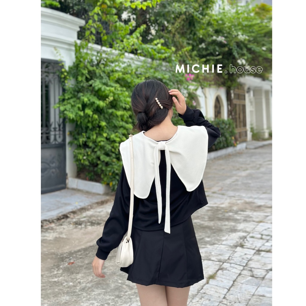 Áo Sơ Mi Dài Tay Cổ Sen Phối Màu Mặc 2 Kiểu michie.house Chất Thun Tăm Trơn Thu Đông - A345