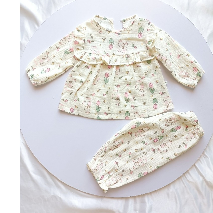Đồ bộ thu đông dài tay chất xô muslin cho bé HABY KIDS