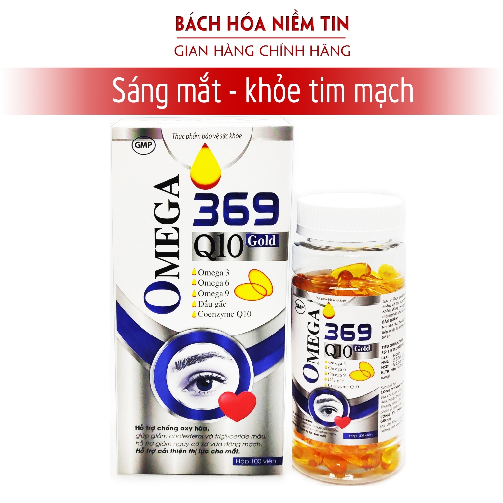 Viên dầu cá Omega 369 Q10 Gold Bổ não, sáng mắt, khỏe mạnh tim mạch, tăng cường trí nhớ - Hộp 100v