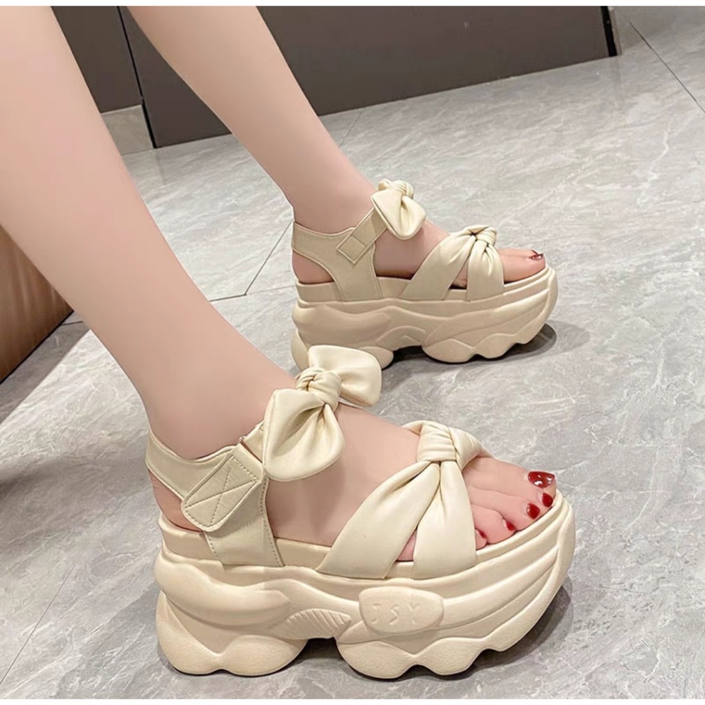 HÀNG XỊNN- SANDAL BM QUAI NƠ TĂNG CHIỀU CAO SIÊU ÊM