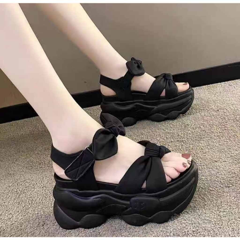 HÀNG XỊNN- SANDAL BM QUAI NƠ TĂNG CHIỀU CAO SIÊU ÊM