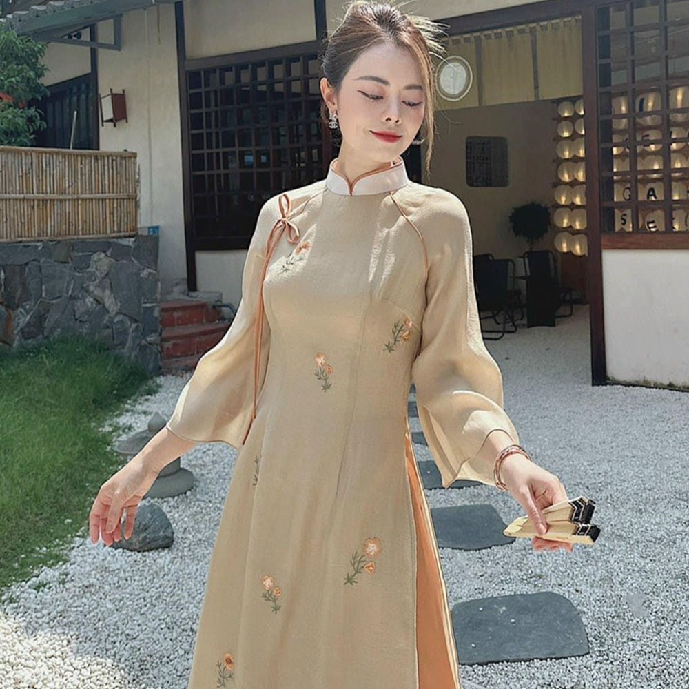 Áo Dài Nữ Cách Tân 4 Tà Tơ Thêu Hoa XZ14