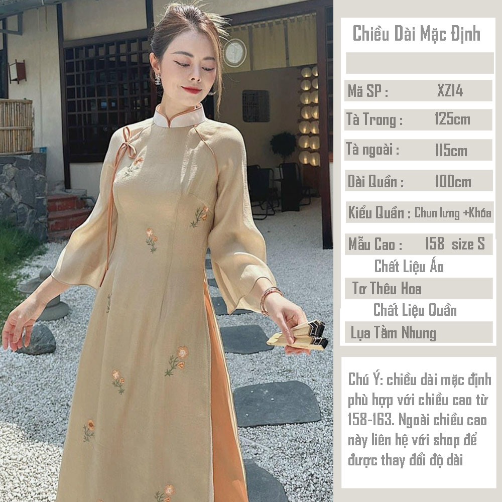 Áo Dài Nữ Cách Tân 4 Tà Tơ Thêu Hoa XZ14
