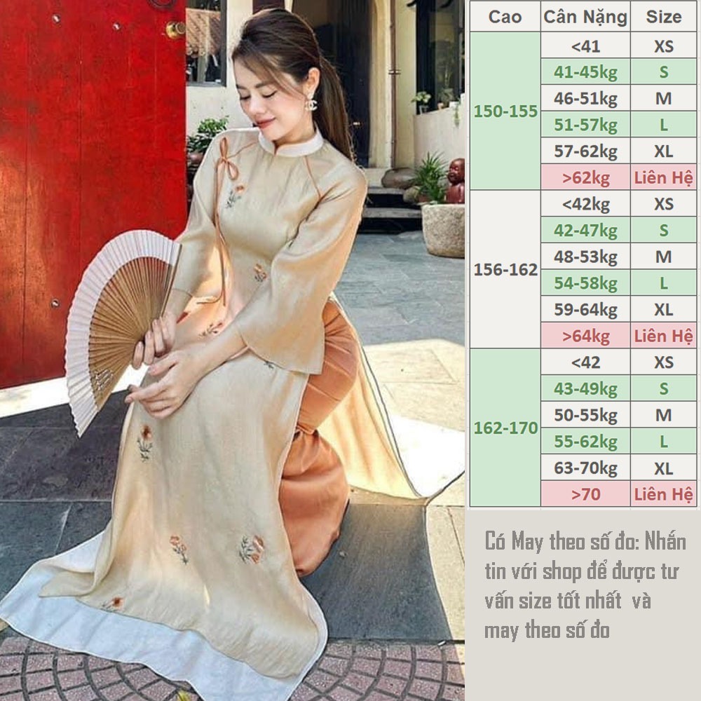 Áo Dài Nữ Cách Tân 4 Tà Tơ Thêu Hoa XZ14