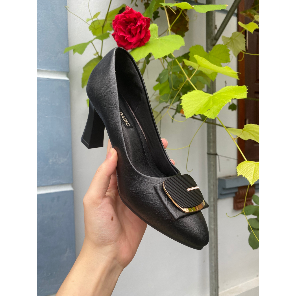 Giày cao gót công sở nữ mũi nhọn đế vuông bé đơn giản thanh lịch cao 3p, 5p, 7p
