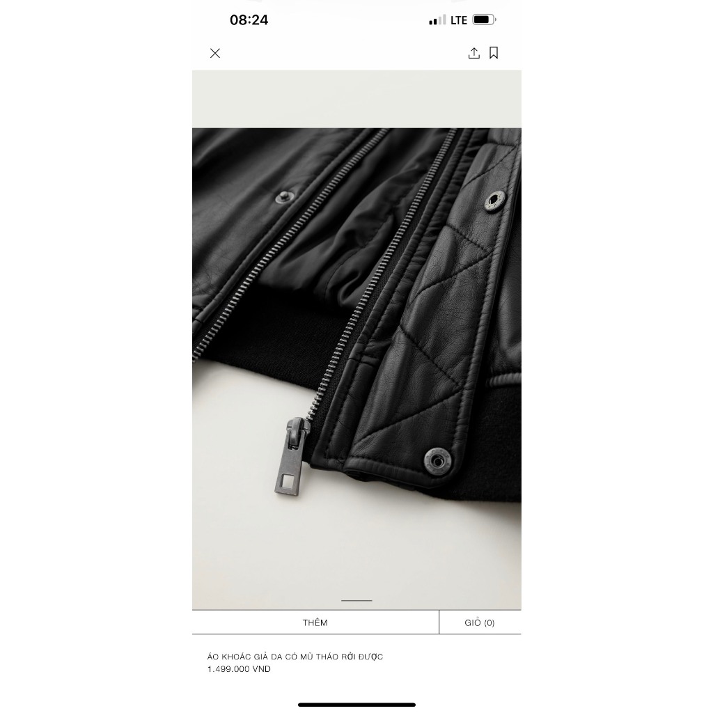 Áo khoác da đen bomber mũ tháo rời