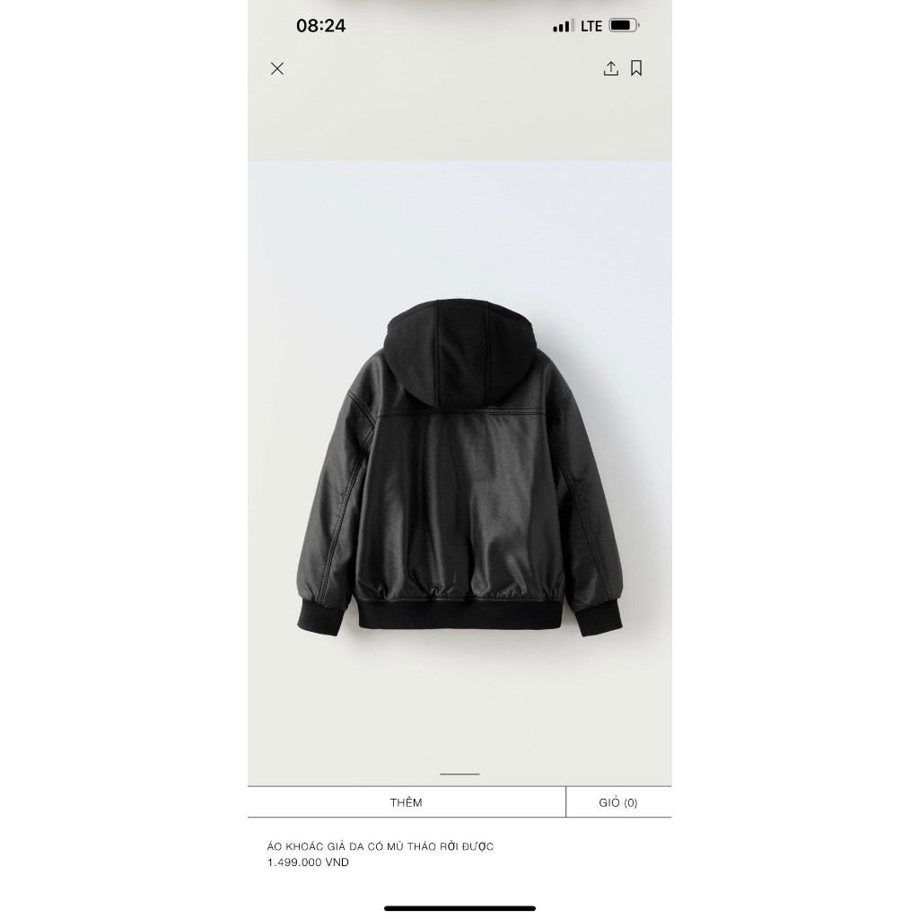 Áo khoác da đen bomber mũ tháo rời