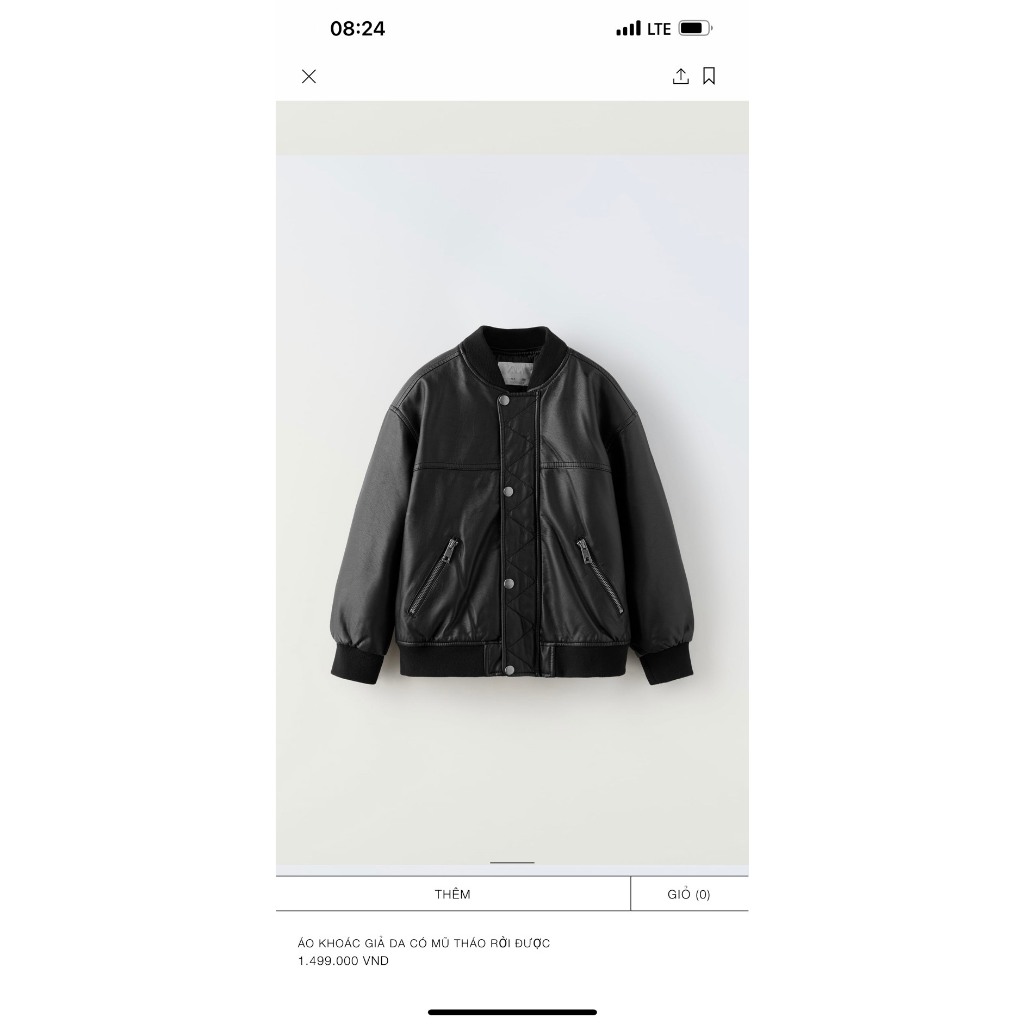 Áo khoác da đen bomber mũ tháo rời