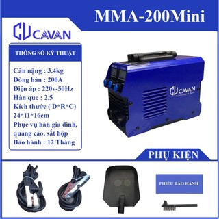 Máy hàn Mini CAVAN MMA-200mini, Máy hàn que gia đình Nhật bản chính hãng đầy đủ phụ kiện hàn