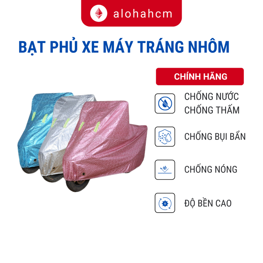 Bạt phủ xe máy tráng nhôm 3D - Áo trùm xe vải E.V.A Cao Cấp. Bạt trùm che mưa, chống nắng bảo vệ xe máy và chống xước