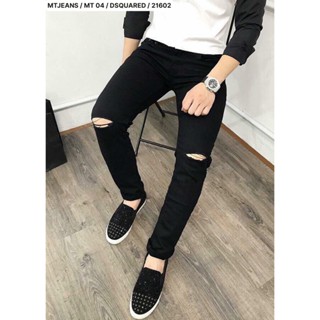 Quần jean DSQ đen trơn rách gối, quần nam đen trơn rách gối chất bò đẹp co giãn cao cấp