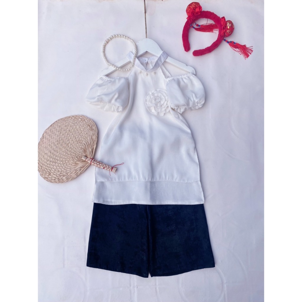 Áo dài yếm tay phồng vải lụa tây thi đẹp nhất đi chơi Tết 2024 cho bé 8-24kg