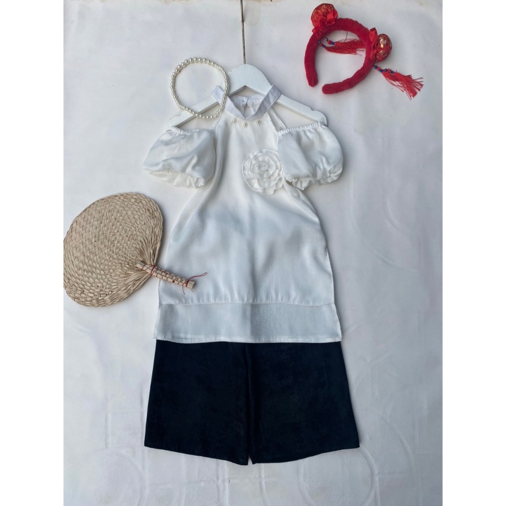 Áo dài yếm tay phồng vải lụa tây thi đẹp nhất đi chơi Tết 2024 cho bé 8-24kg