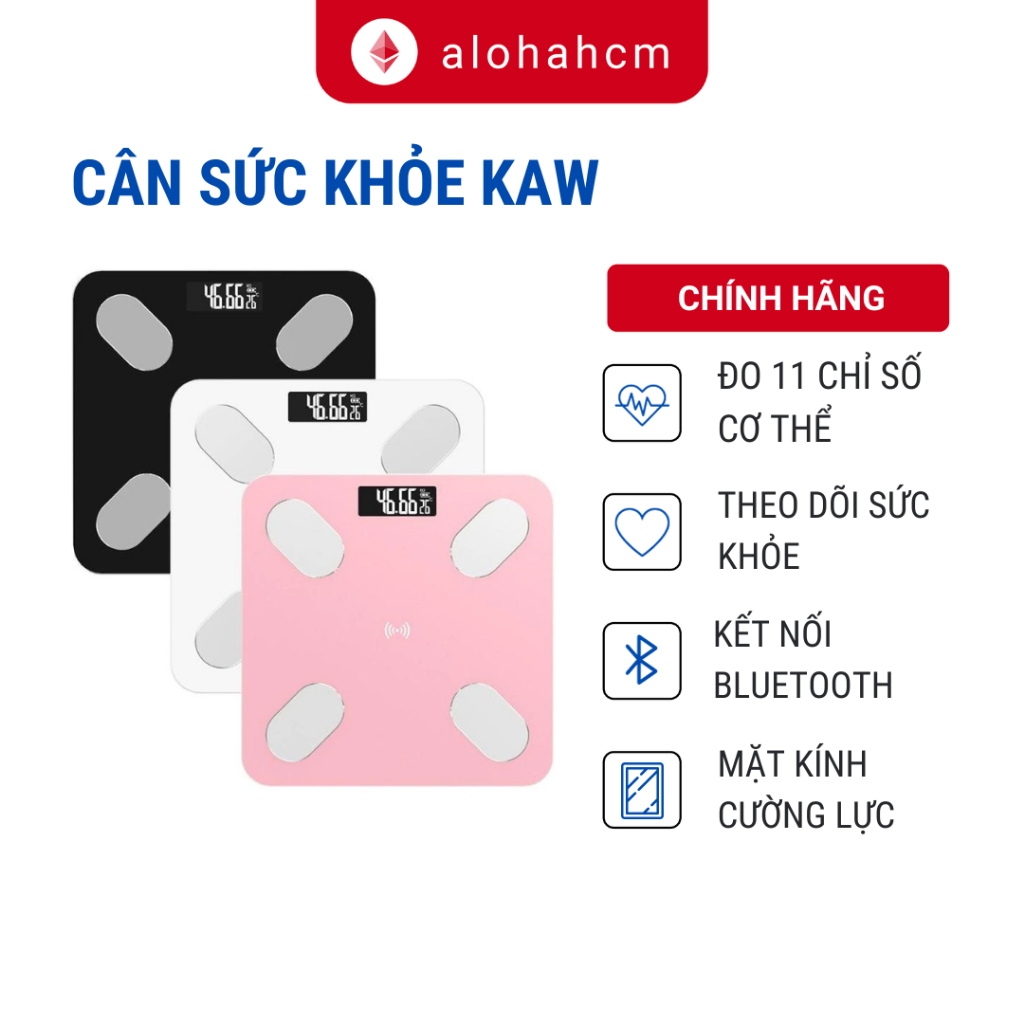 Cân Điện Tử Sức Khỏe KAW 705D (Đo 11 thông số cơ thể qua smartphone), Tỉ Lệ Mỡ thừa, Hàng Chính Hãng 1 đổi 1