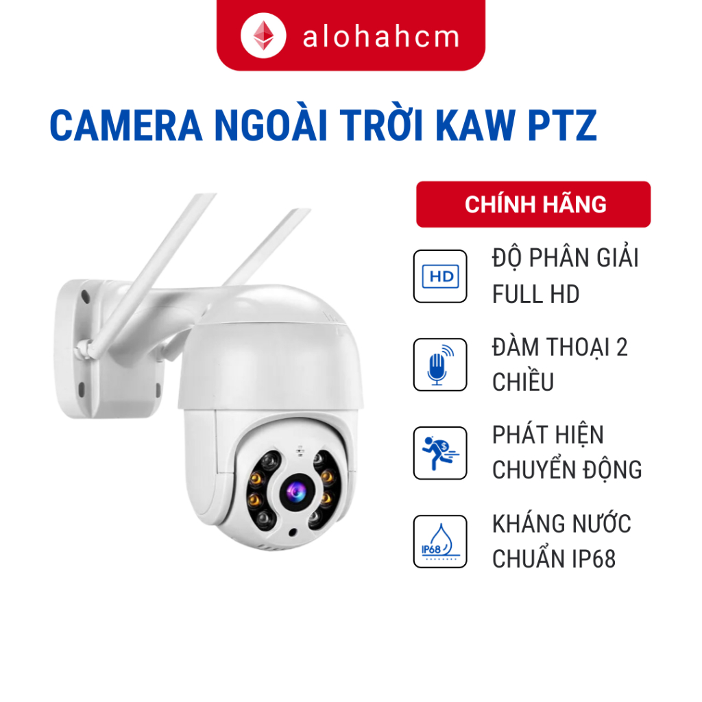 Camera Ngoài Trời Kaw PTZ, Chống Nước IP68, Xoay 360 Độ, Full HD 1080P Siêu Nét, Hồng Ngoại Ban Đêm